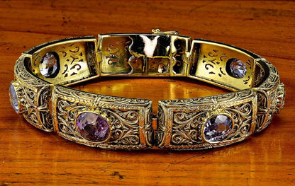 Vintage 19.45ct Natural No Heat Ceylon Sapphire Panel Link Bracelet