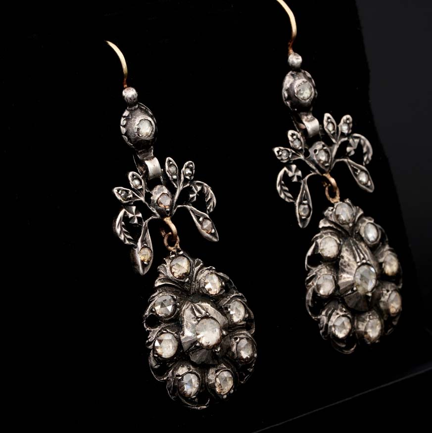 Georgian 2.20ct Rose Cut Diamond Girandole Chandelier Earrings
