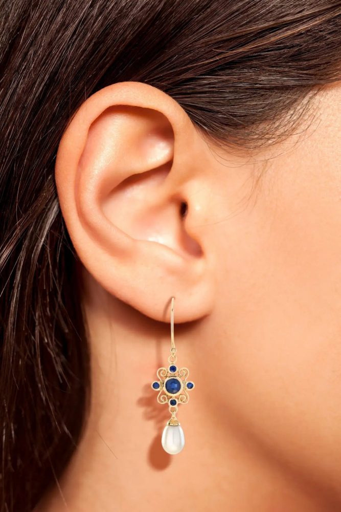 Sapphire Cluster and Pearl Drop Earrings