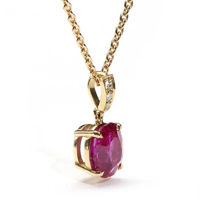 Ruby and Diamond Pendant, certified natural ruby with no heat treatment