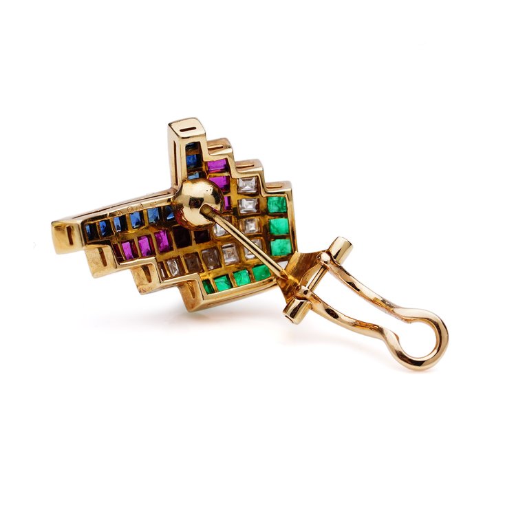 Vintage Wempe 18ct Yellow Gold Earrings with Diamonds Rubies Emeralds and Sapphires