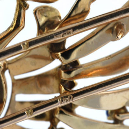 Vintage 2.50ct Carved Sapphire and 18ct Gold Peacock Brooch with blue sapphires and rubies, Circa 1970s