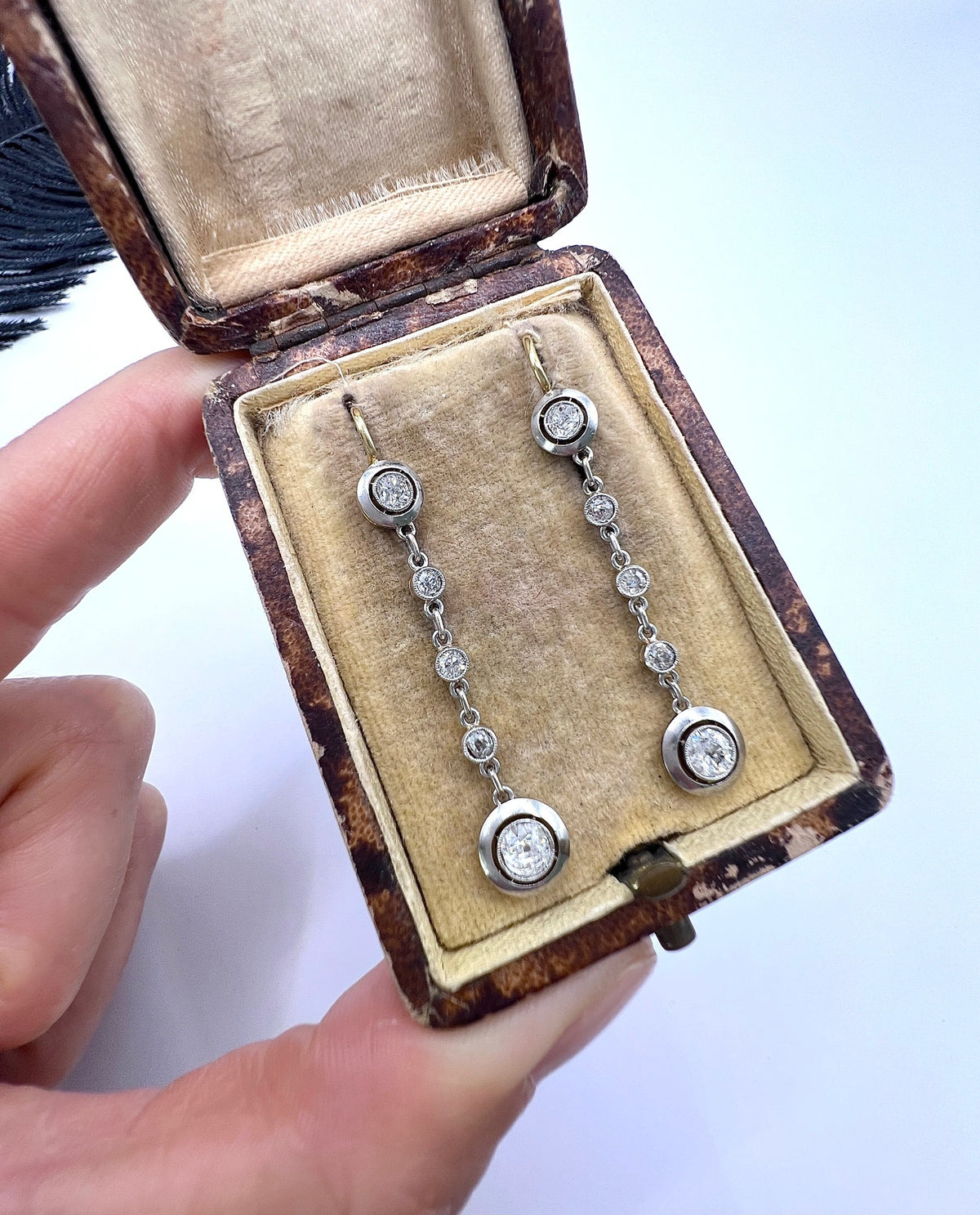 Edwardian Antique 1.30ct Diamond Target Drop Earrings in 18ct Gold and Platinum