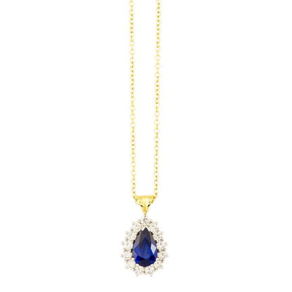 Pear cut Sapphire and Diamond Cluster Pendant, 3.22 carats, 18ct Gold