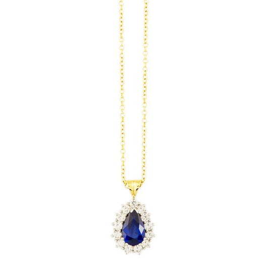 Pear cut Sapphire and Diamond Cluster Pendant, 3.22 carats, 18ct Gold