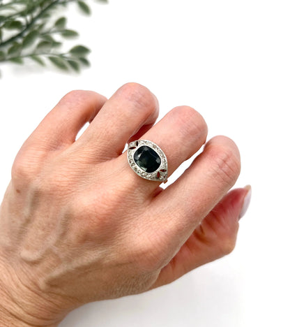 Antique 18ct Gold & Platinum, Edwardian Cushion Cut Sapphire and Diamond Ring