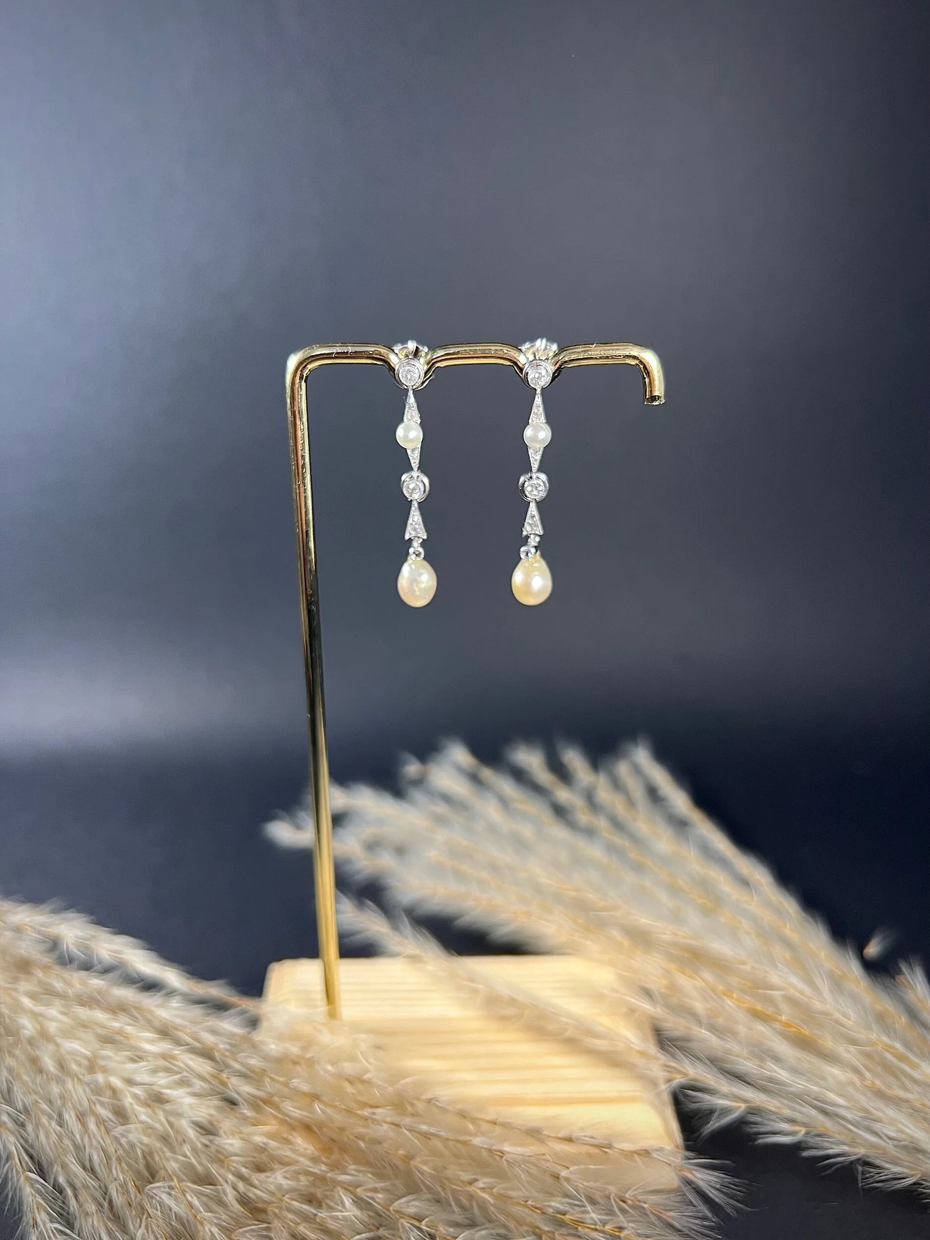 Vintage 1980’s Diamond And Pearl Drop Earrings