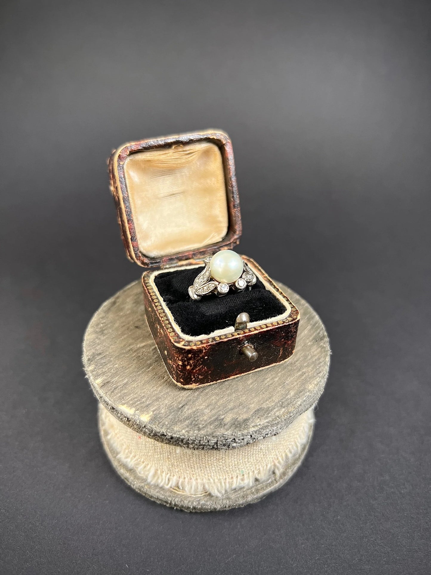Antique 18ct White Gold, Edwardian Cultured Pearl & Old Cut Diamond Ring