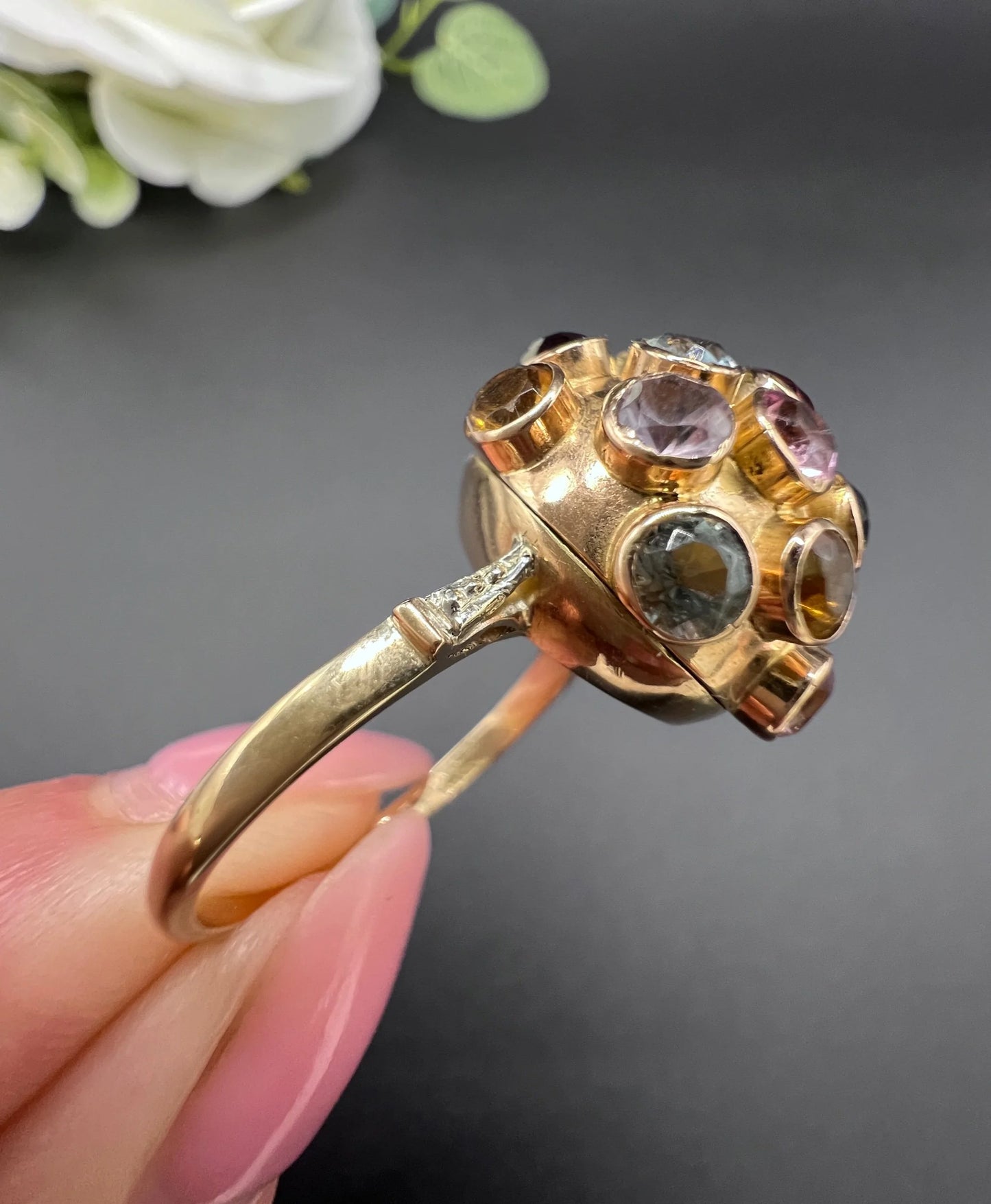 Vintage 18 ct Gold, 1950's Gemstone Set Sputnik Orb Ring