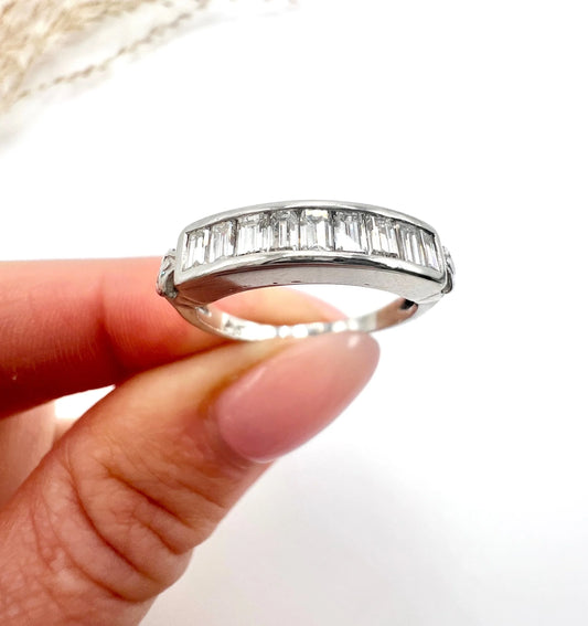 Vintage Platinum Emerald Cut Diamond Half Eternity Ring, Circa 1990