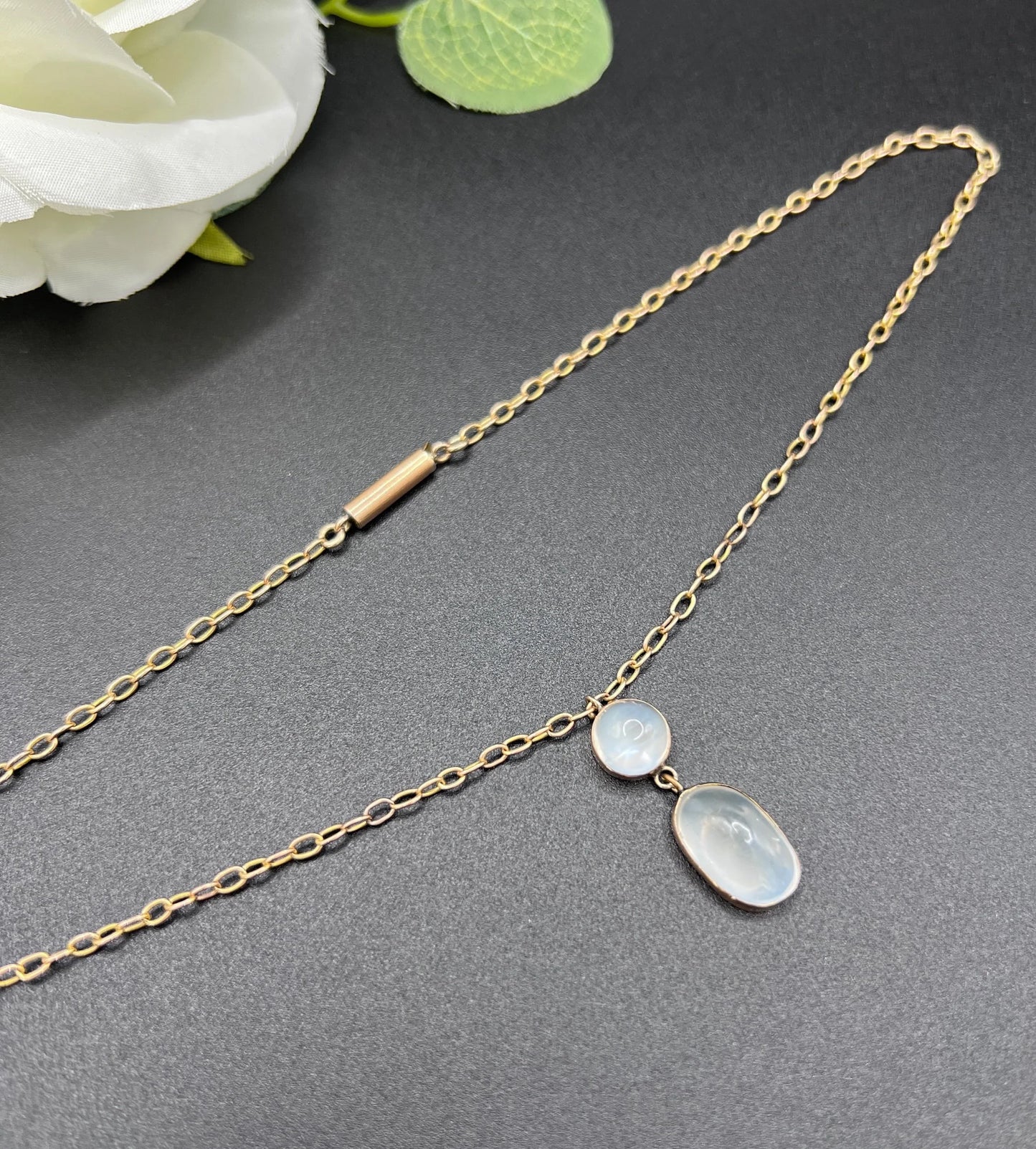 Antique 9 ct Rose Gold, Edwardian Cabochon Moonstone Pendant Necklace