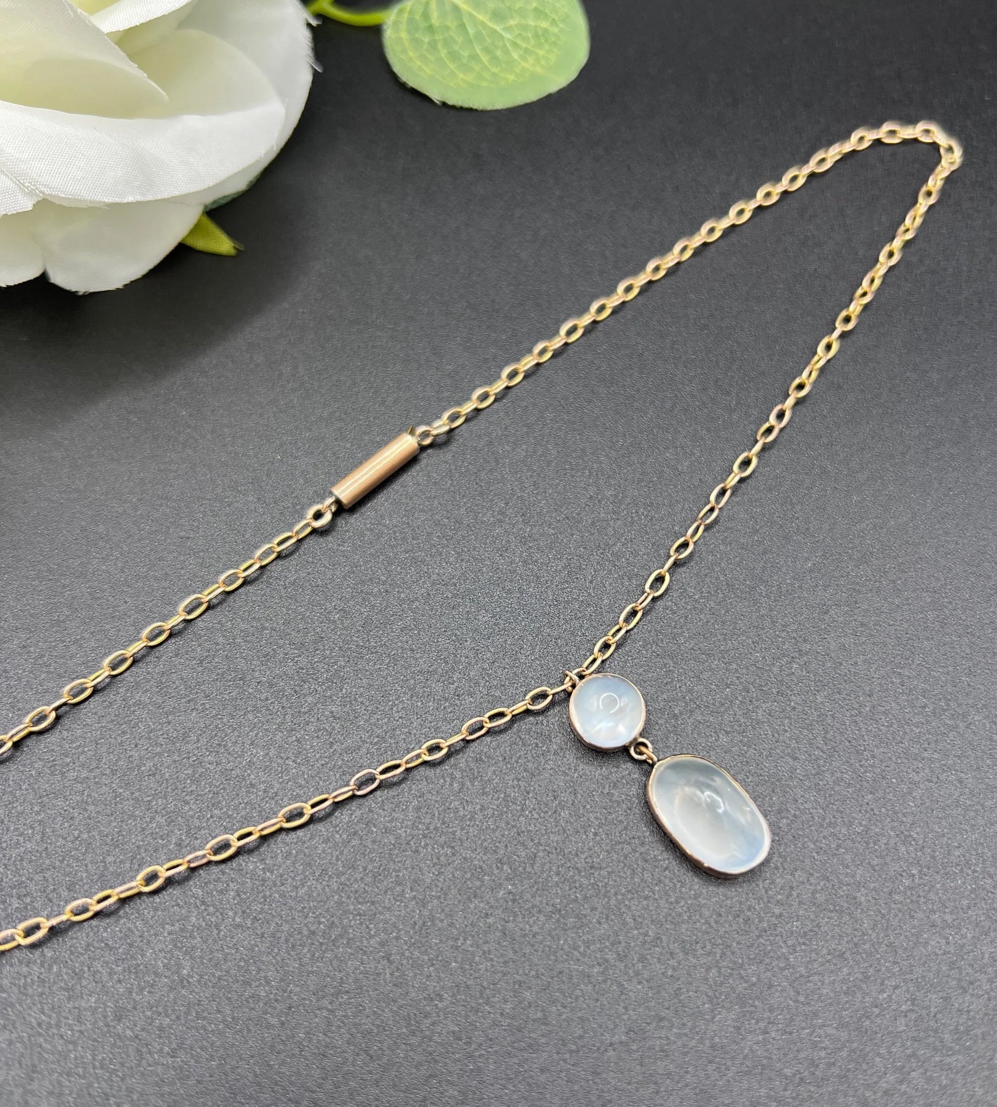 Antique 9 ct Rose Gold, Edwardian Cabochon Moonstone Pendant Necklace