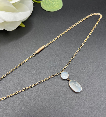 Antique 9 ct Rose Gold, Edwardian Cabochon Moonstone Pendant Necklace