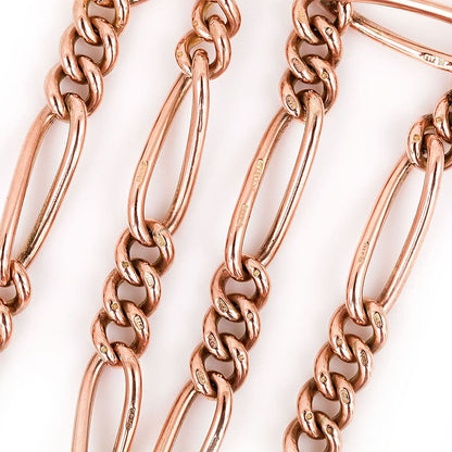 Antique 9ct Rose Gold Trombone Link Albert Watch Chain Necklace