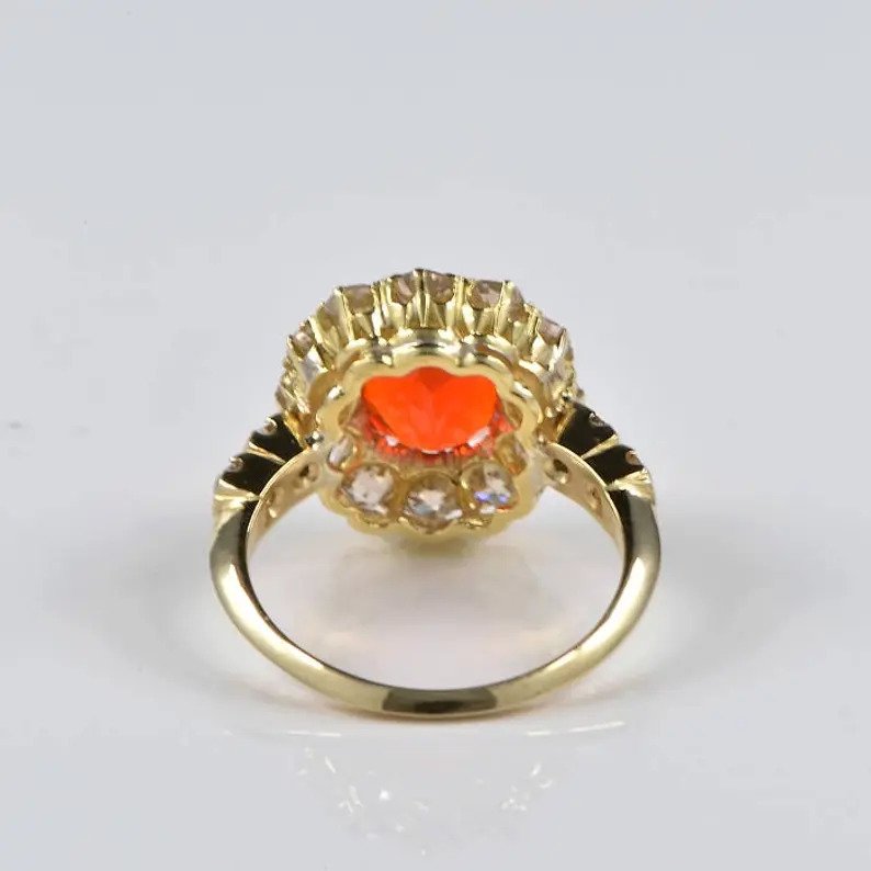 Antique Victorian 2ct Fire Opal and Diamond Cluster Ring