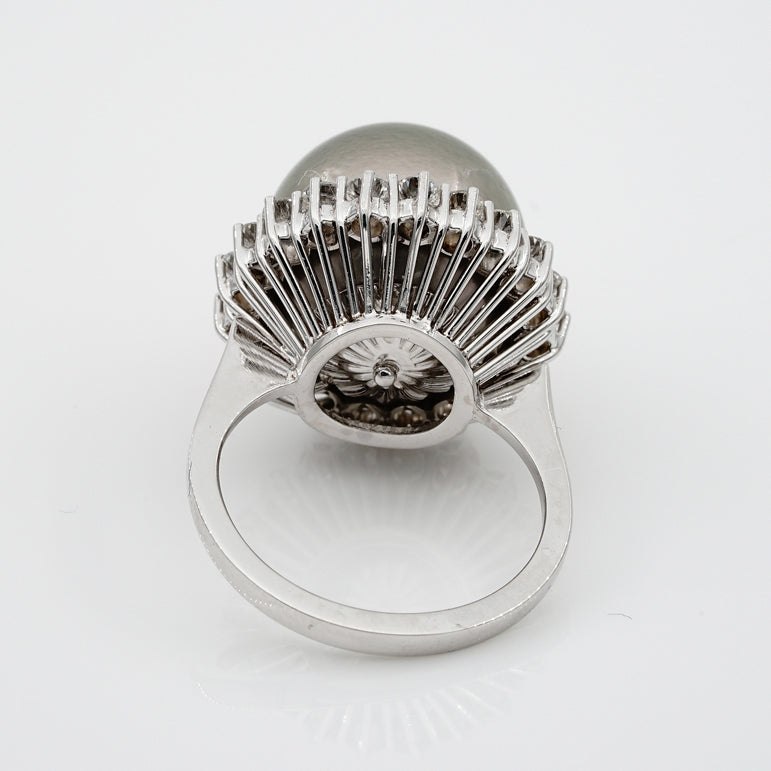 Vintage Black South Sea Pearl and Diamond Cluster Cocktail Ring