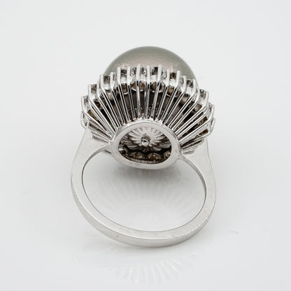 Vintage Black South Sea Pearl and Diamond Cluster Cocktail Ring