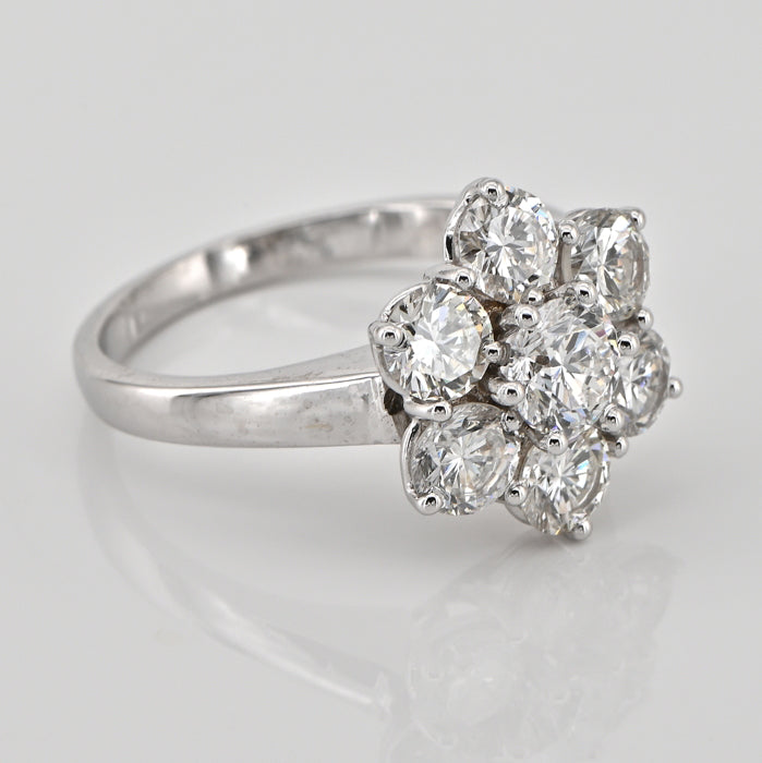 Vintage 1.70ct Diamond Flower Cluster Engagement Ring in 18ct White Gold