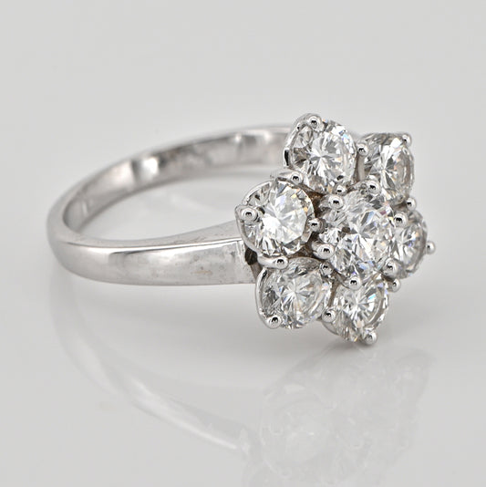 Vintage 1.70ct Diamond Flower Cluster Engagement Ring in 18ct White Gold