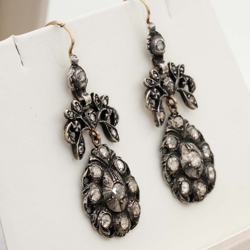 Georgian 2.20ct Rose Cut Diamond Girandole Chandelier Earrings