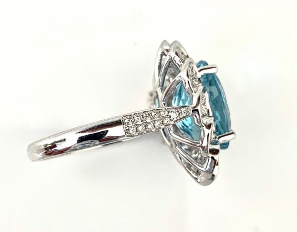 Brazillian 5.39ct Aquamarine and Diamond Cluster Ring in 18ct White Gold