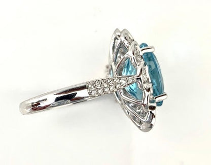 Brazillian 5.39ct Aquamarine and Diamond Cluster Ring in 18ct White Gold