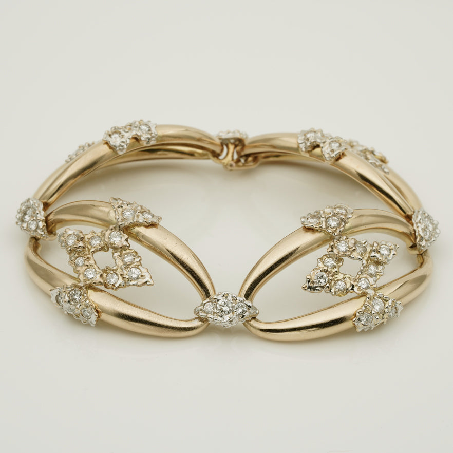 Vintage 1940s Retro Gold Oval Link Bracelet with 4cts Diamonds