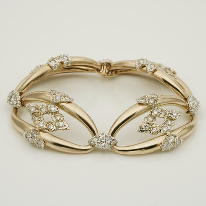 Vintage 1940s Retro Gold Oval Link Bracelet with 4cts Diamonds