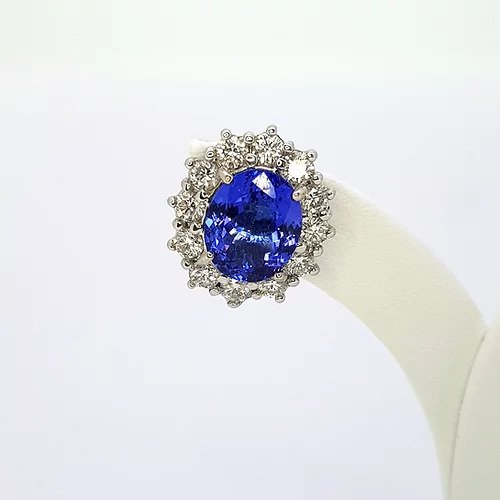 Tanzanite and Diamond Oval Cluster Earrings, 5.20 carats