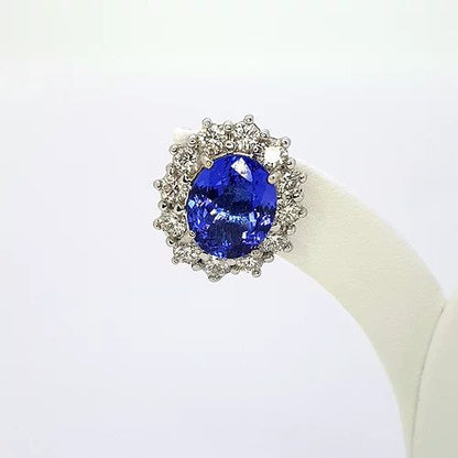 Tanzanite and Diamond Oval Cluster Earrings, 5.20 carats