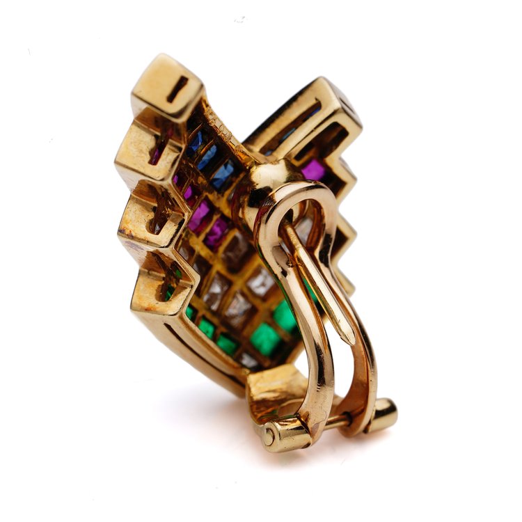 Vintage Wempe Earrings with Diamonds Rubies Emeralds and Sapphires
