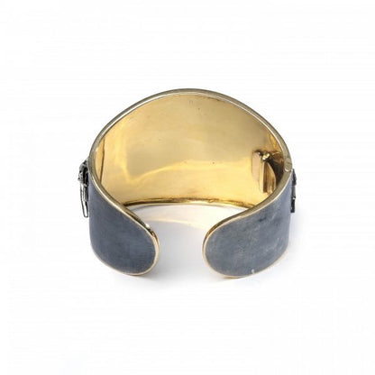 Vintage Rose Cut Diamond Star Gold and Silver Cuff Bangle Bracelet