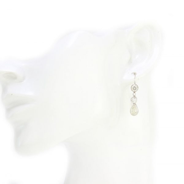 Antique Edwardian Old Cut Diamond Drop Earrings in Platinum