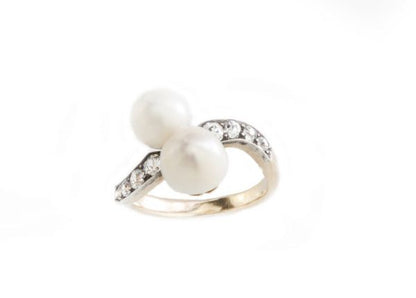Art Deco Natural Pearl and Old Cut Diamond Ring