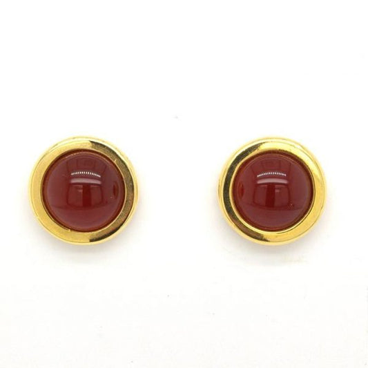 Vintage Cabochon Cornelian and 18ct Yellow Gold Stud Earrings; pair of 18ct yellow gold and cabochon cornelian earrings, post and butterfly fittings