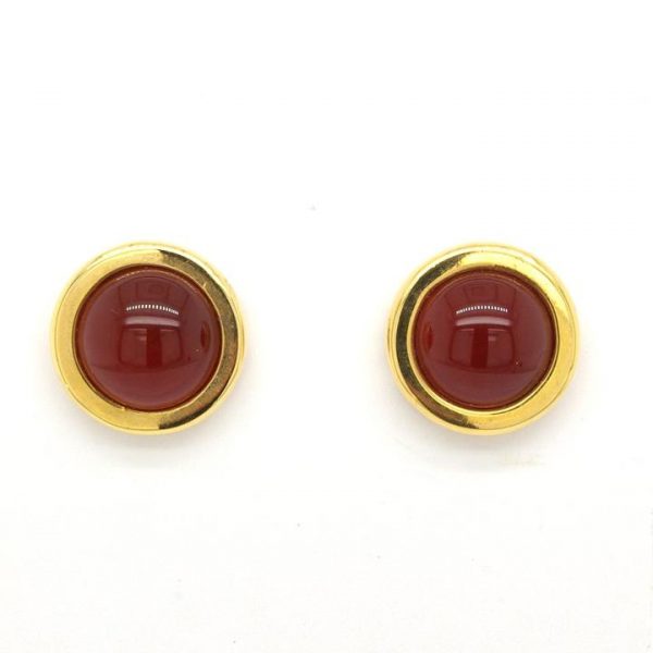 Vintage Cabochon Cornelian and 18ct Yellow Gold Stud Earrings