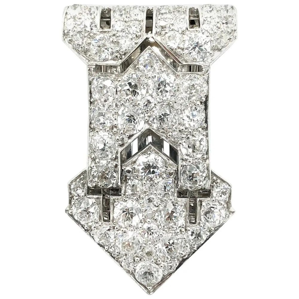 Art Deco 4.50ct Old Cut Diamond Arrow Clip Brooch in Platinum