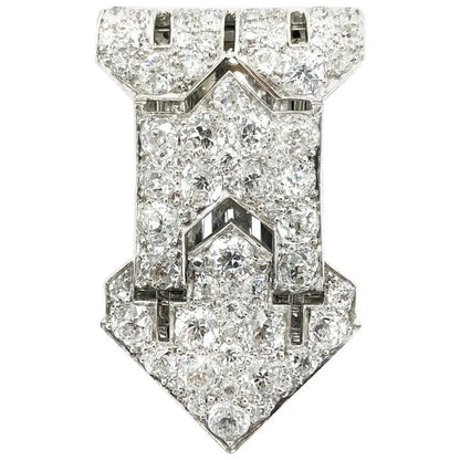 Art Deco 4.50ct Old Cut Diamond Arrow Clip Brooch in Platinum