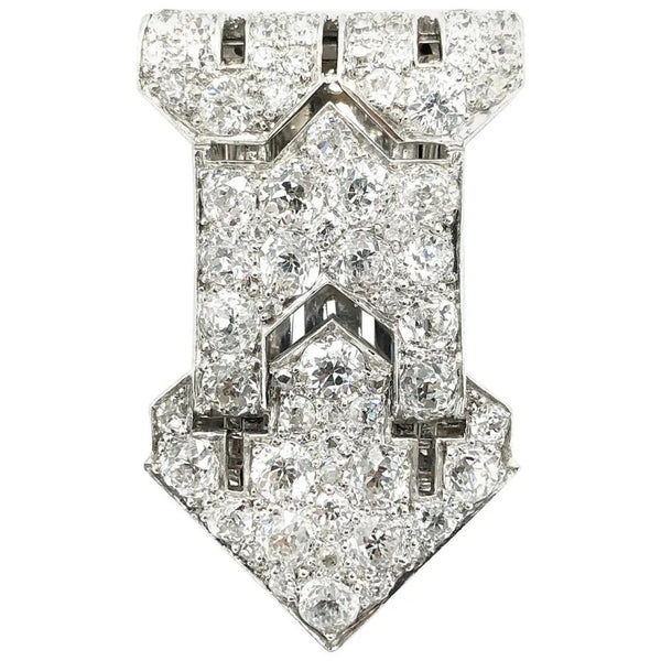 Art Deco 4.50ct Old Cut Diamond Arrow Clip Brooch in Platinum
