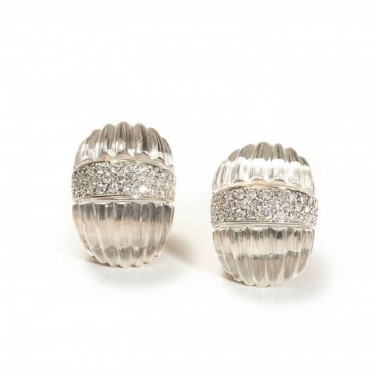 Carved Rock Crystal and Diamond Earrings by Maz
