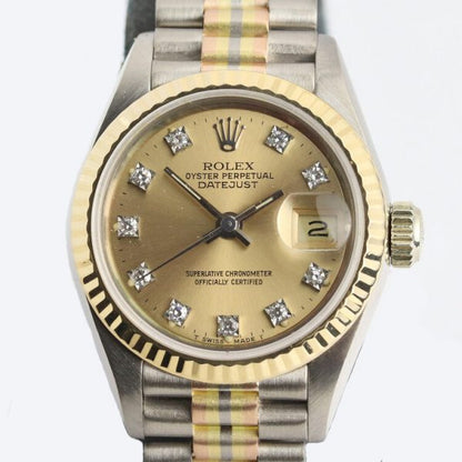 Rolex Lady Datejust 18ct Tridor 69179B Automatic 26mm Watch with Diamond Dial, on tri-colour 18ct Tridor Gold President bracelet, with Rolex box