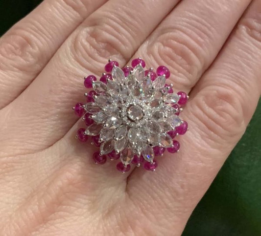Burma Ruby and Diamond Cluster Dress Ring, 11.63 carat total