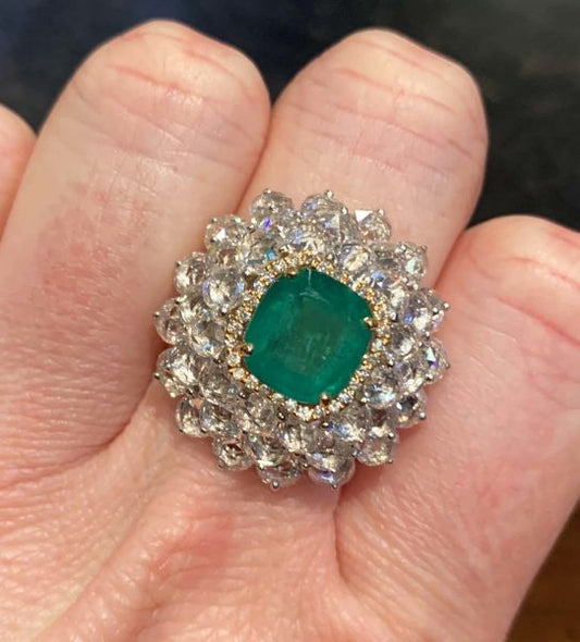 Emerald and Diamond Cluster Ring, 7.73 carat total