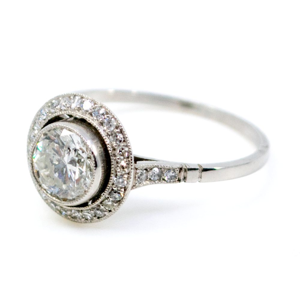 Vintage 1 Carat Old Cut Diamond Halo Ring In Platinum