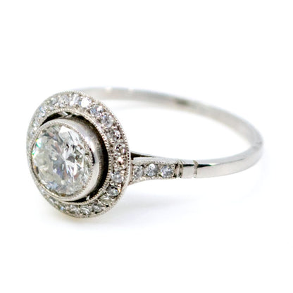 Vintage 1 Carat Old Cut Diamond Halo Ring In Platinum