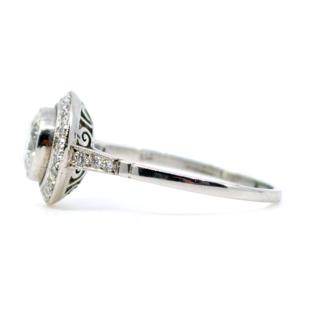 Vintage 1 Carat Old Cut Diamond Halo Ring In Platinum