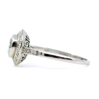 Vintage 1 Carat Old Cut Diamond Halo Ring In Platinum