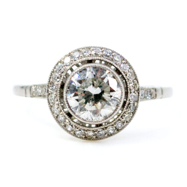 Vintage 1 Carat Old Cut Diamond Halo Ring In Platinum