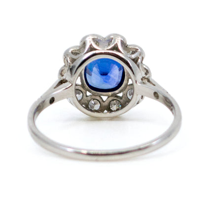 Vintage Sapphire 1.06 Carats, Diamond 0.40 Carat and Platinum Cluster Ring