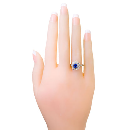 Vintage Sapphire 1.06 Carats, Diamond 0.40 Carat and Platinum Cluster Ring